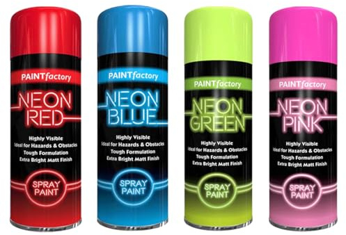Pack of 4 Neon Spray Paint 200ML - Pink, Green, Blue & Red Fluorescent Aerosol Paint Set for Crafts, DIY, Art & Decorative Use