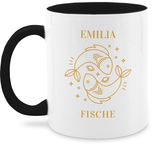 Tasse Tassen 325ml - Astrologie - Sternzeichen Fische mit Name personalisiert - Horoskop Geschenke anpassbar - 325 ml - Schwarz - schöne