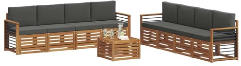 vidaXL Sofagarnituren 9 pcs Natur und Anthrazit Massivholz Akazie, Garten, modernes, langlebiges Outdoor-Sofa, Eckmöbel für Terrasse und Lounge, gemütliche Sitzgruppe