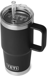 YETI Rambler Straw Mug, Stainless Steel Vacuum Insulated Mug with Stronghold Lid, Black, 25 oz (739 ml)