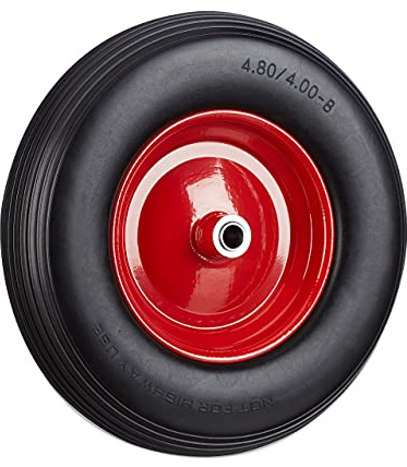 Relaxdays Set of 2 Wheelbarrow Wheels 4.80 4.00-8, Solid Rubber, Steel Rim, Spare Tire, 100kg Capacity, Black-Red