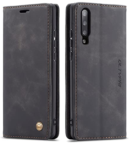 QLTYPRI Hülle für Samsung Galaxy A50, Vintage Dünne Handyhülle mit Kartenfach Geld Slot Ständer PU Ledertasche TPU Bumper Wallet Case Flip Schutzhülle für Samsung Galaxy A30S A50 A50S - Schwarz