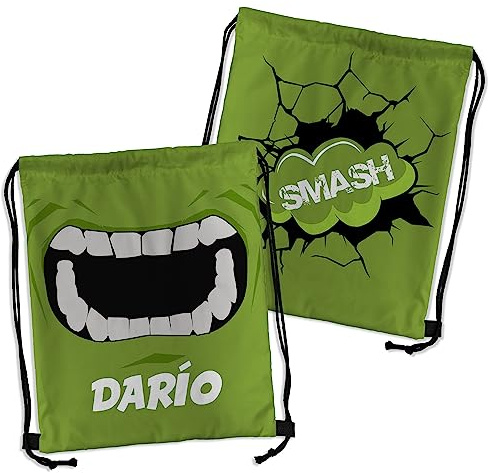 LolaPix Pesonalisierter Rucksack. Personalisierte Geschenke. Seil-Rucksack.Personalisierter Rucksack aus Stoff. Verschiedene Ausführungen. HULK