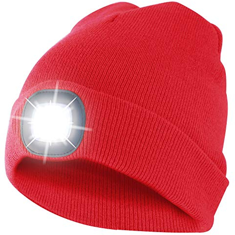 Velamp Unisex Lighthouse Mütze mit LED-Licht vorne, 100 Lumen, wiederaufladbar, waschbar. für Camping, Joggen, Arbeit, Rot, Einheitsgröße