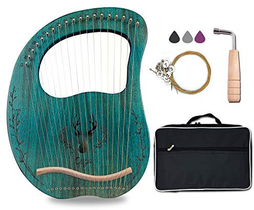 Arpa de lira, 19 cuerdas de metal, sillín de arce, cuerpo de caoba, instrumentos musicales, arpa de Lyra con bolsa y llave incluidas