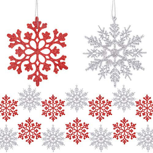 MELLIEX 24 Stück Schneeflocken Weihnachten Deko, Weihnachtsbaumschmuck Glitter Schneeflocken Deko Hängende Ornamente Christbaumschmuck Schneeflocke Anhänger