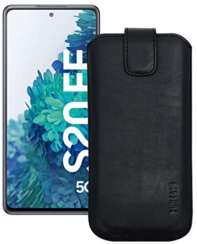 Suncase Leder Tasche kompatibel mit Samsung Galaxy S20 FE (5G) Hülle mit ZUSÄTZLICHER Transparent Case | Schale | Silikon Bumper Handytasche (mit Rückzugsfunktion und Magnetverschluss) in schwarz