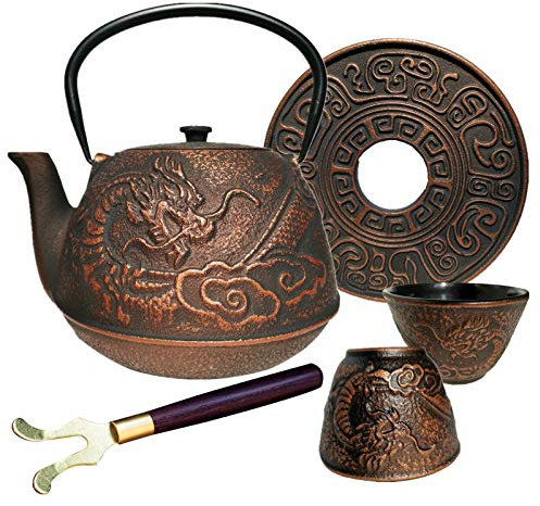 Japanese Cast Iron Tea Cup Set Teapot Kettle with Infuser and Trivet