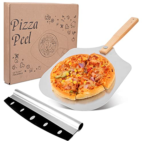 Viesap Kit Pelle a Pizza et XL Coupe Pizza, 35.5 * 30.5cm Aluminium, avec Manche Pliable pour Pizza Party, 30 CM pour Cuisson Au Four à Pizza.