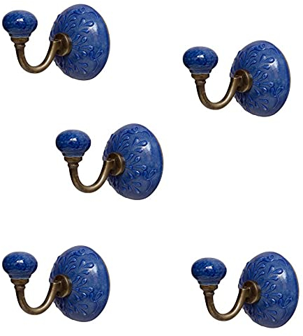 Knober ED15 X 5 5 X Porte-manteau en acier inoxydable et céramique Peint à la main Bleu Décoré
