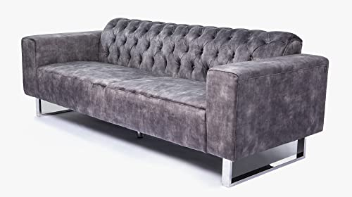 KAWOLA Samt Sofa NILO - 3 Sitzer Sofa, Couch im Glamour Design fürs Wohnzimmer, Elegante Couchgarnitur, Anthrazit Velvet Bezug