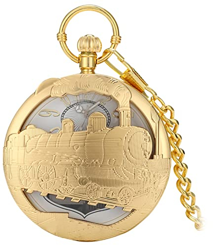 Harilla -Taschenuhr Musikwerk Retro mit Kette Vintage für Vatertag Abschluss Geburtstag Geschenke Frauen, Goldener Zug