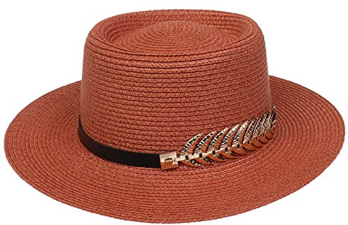 JK Home Femme Chapeau de Paille Panama Large Bord avec Boucle Capeline Eté Anniversaire Camping Plage Orange