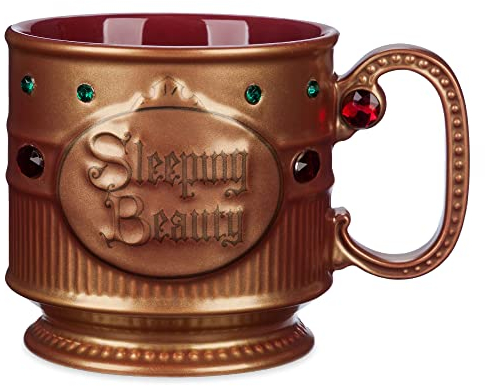 Disney Store Official Sleeping Beauty Storybook Mug - 540 ml/18fl.oz., Metallic Stoneware with Sculpted Details and Rhinestone Embellishments, Suitable for Beverages, Soups, Cereal