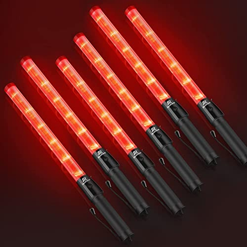 RoadHero 6er-Pack Verkehrsstäbe, 53,3 cm LED Verkehrskontrollstäbe mit 2 Blinkmodi, Luftverkehrsleitstab mit Seitenclip für Flughafen, Parken, direktes Leiten von Autos