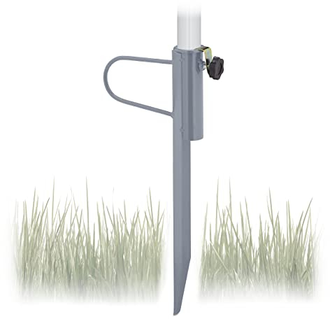 Relaxdays Pincho Sombrilla, Grosor Palo Parasol hasta 32mm, para Jardín, Camping, Playa, Soporte Sombrillas, Acero, Gris