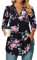 Siddhe 3/4 Ärmel Tunika Tops Bluse Damen Schwarz V-Ausschnitt Oberteile Casual Longshirt Business T-Shirt Arbeits Elegant Shirt Büro locker Hemd Mode Tragen mit Leggings Damenblusen, Blumenmuster M