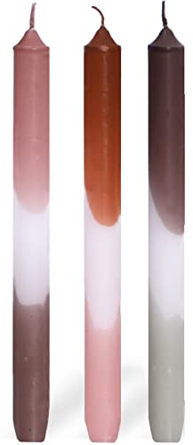 COMFORDER Dip Dye Kerzen, Stabkerzen Bunt (3 Stk.) handgemachte Tafelkerzen mit Farbverlauf, 9 Std. lange Brenndauer, Paraffin, 24 x 2,2 cm (Roza)