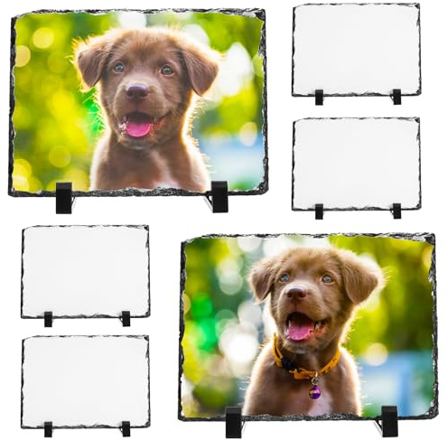 Nicunom 6 Pack Sublimation Blank Slate Rock Photo Plaque Frame with Display Stand, Personalized Rectangular Picture Stone Frame, DIY Gift for Christmas Thanksgiving Birthday Wedding, 7.5 x 5.5 In