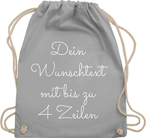 Turnbeutel Rucksack - Aufdruck selbst gestalten - Wunschtext I Geschenk personalisiert - Unisize - Hellgrau - stoffbeutel kindergarten beutel wechselkleidung personalisierte bedrucken sportbeutel