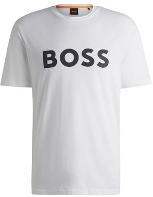 BOSS Herren Thinking 1 T-Shirt aus Baumwoll-Jersey mit großem Logo-Print Weiß S