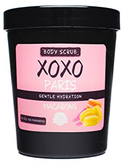 XOXO | Körperpeeling eingewachsene Haare Peeling | Anti-Cellulite-Reiniger | Angereichert mit Sheabutter | Vegan NO SLS NO Parabene | Für alle Hauttypen 1 x 250 g (Makronen)