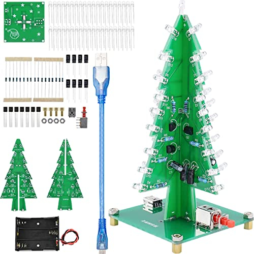 DAOKAI Weihnachtsbaum Electronic Kit RGB LED DIY Löt-Kits 3D-Stereo-Weihnachtsbaum-Ferien-Dekor, Bausatz Bunte Blinklicht Set, Lötfähigkeits-Lernplatine