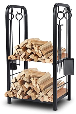 SereneLife Firewood Storage Rack – Heavy Duty Log Stacker, 100 kg Capacity, Keeps Logs Dry, Suitable for All Seasons, Indoor & Outdoor Use