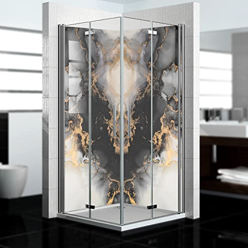 dedeco Pannello posteriore doccia angolare impermeabile, motivo marmo V13, 2x 90x200 cm, per il bagno per la sostituzione delle piastrelle, rivestimento da parete e pannello doccia in alluminio