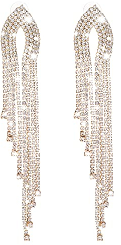 Quaste Ohrringe Gold Glitter Strass Große Ohrringe Lang Boho Quastenohrringe Hängend Glitter Prom Party Hochzeit Schmuck Glitter Chandelier Tassel Ohrringe Fasching Hochzeit Damen