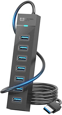 7-Port USB hub,USB 3.0 Hub mit 100cm Kabel,USB verteiler mit 5V/3A Netzteil Port,Datenhub für Laptop,MacBook Pro/Mini,Surface Pro, PS,Mobile HDD, Drucker, Kamera und mehr, Ohne Netzteil