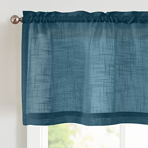 TOPICK Sheer Scheibengardine Blau Voile Bistrogardine 2er Set Transparent Gardine Gaze Schals Fensterschal Kurzstore Klein Fenster für Küche Wohnzimmer Landhaus 2 Stück 130B x 40H(cm)