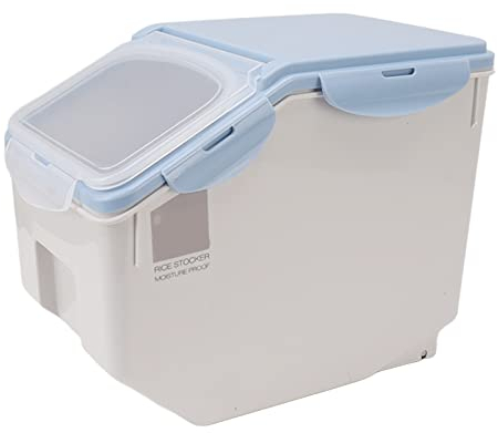Contenitore per Riso, Ecologico, Resistente Alle Alte Temperature, Salvaspazio, Contenitore per Alimenti Ermetico in Plastica con Coppa per Fagioli (Blu 15 kg)
