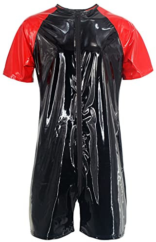 AIEOE Men's Jumpsuit Patent Leather PVC Jumpsuit with Long Zip Sexy One-Piece Suits Slim Fit, Black (black 01), M