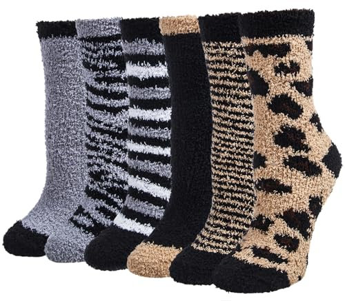 Justay Sowarm Chaussettes Moelleuses Femmes Hiver 6 Paires Douces Chaudes Thermiques Confortables Pilou Imprimé Bande Chaussette Noël Cadeau Pour Dames Filles