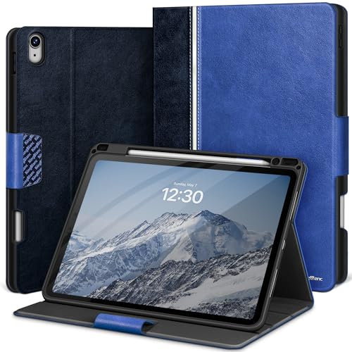KingBlanc for iPad Air 11-inch Case M3 (2025) / M2 (2024), iPad Air 5th/4th Generation (2022/2020, 10.9) with Pencil Holder, Vegan Leather Stand Cover, Auto Sleep Wake, Viewing/Typing Angle, Blue