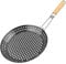 Hniuyun 12in Grill Skillet, Grill Pan Non-Stick with Wooden Foldable Handle for Deep Dish Pizza & Outdoor BBQ Grill