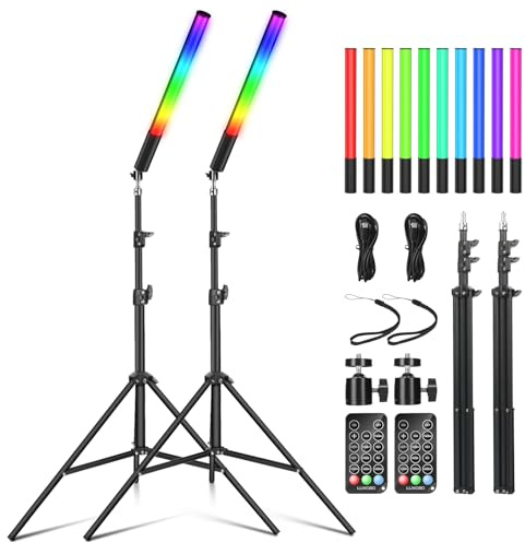 2 Pack RGB Photography Light Kit with 6.5ft Tripod & Remote, Dimmable LED Light Wand Sticks 2500k-6500k 36 Colors, Studio Lights for Photography Video Fill Light Portrait Product Live Streaming