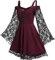 Robe Gothique Médiévale Femme Robe Moyen Age Renaissance Dress Rétro à Manches Flares en Dentelle Costume Bustier Epaules Dénudées Robe de Bal Carnaval Cosplay Deguisement Halloween (Rouge vineux,M)