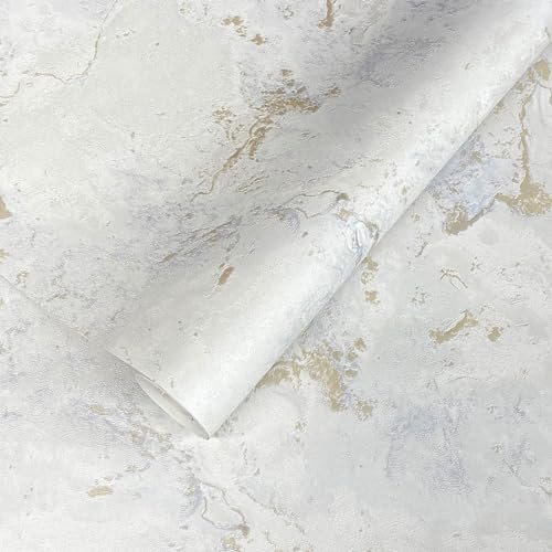 World of Wallpaper Luxe Collection Marble - Heavyweight Vinyl Modern Wallpaper for Living Room & Bedroom - Decorative Luxury White/Gold