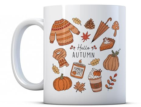 Finger prints - Hello Autumn - Cute Seasonal Gift Mug, Ceramic, 11fl.oz.
