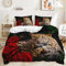 Yaofeiou 3D Effekt Tier Thema Bettwäsche 135x200 4Teilig Blume und Leopard Muster Bettbezug Weich Mikrofaser Bettwäsche Schwarz Weiß Wendebettwäsche Leopard Bettwaren-Set mit 2 Kissenbezug 80x80