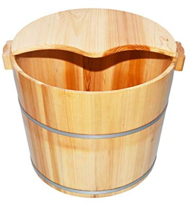 SilteD Baignoire en tonneau en bois, lavabo pour bain de pieds, seau de bain de pieds en bois de sapin naturel, seau de bain avec couvercle Present