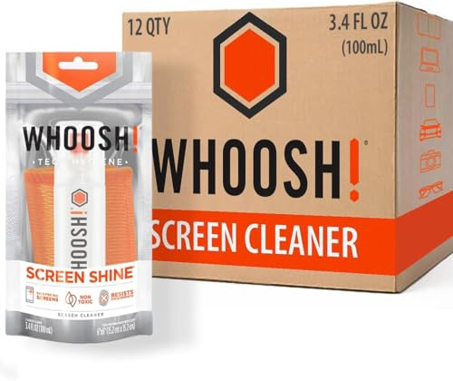 WHOOSH! Bildschirmreiniger-Set, 12-teilig, ideal für Smartphones, iPads, Brillen, E-Reader, LED, LCD und Fernseher (3,4 Unzen W/2 Tücher)