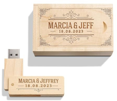 Clé USB gravée personnalisée en Bois Massif USB 3.0 Drive Clé USB en Bois avec Gravure personnalisée, Cadeau pour Mariages, Anniversaires, remises de diplômes, Anniversaires (Arce B, 64GB)