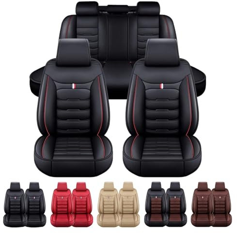 IcUrL Auto Leder Sitzbezügesets für Opel Vauxhall Astra Sports Tourer Wagon L K J 2011-2023 2024 Full Surround Custom Sitzkissen Sitzbezüge Auflagen Seat Cover Sets Zubehör,BlackRed