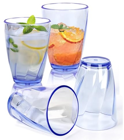 Plastic Tumblers, 350ML/12.3oz Unbreakable Tumblers Cocktail Glasses, Reusable Water Cups Acrylic Drinking Glasses, Portable Drinkware Water Tumblers for Juice,Beer,Milk Picnic Party Camping,4 Pack