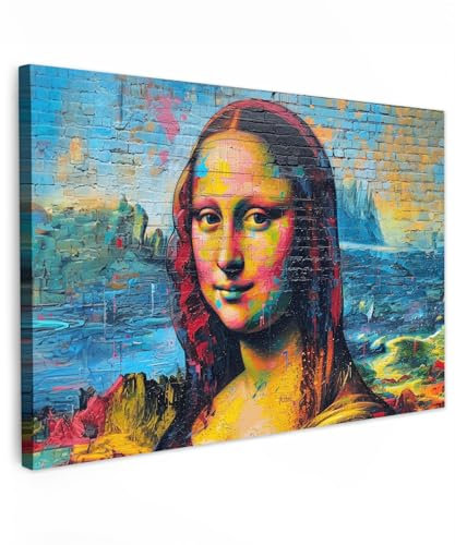 MuchoWow© Wandbilder Groß 120x80 cm XXL Schlafzimmer Home Deko Wohnung Bild Wohnzimmer Fotoleinwand Wand Bilder Leinwand Wall Decor Graffiti - Mona Lisa - Street Art