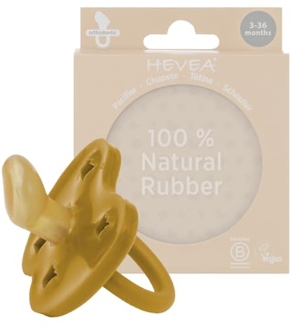 HEVEA Naturkautschuk Schnuller Kiefergerechte Form, 3-36 Monate - Hygienisches Einteiliges Design für Neugeborene bis Kleinkinder, BPA-frei, Weich & Langlebig - Einzelpackung (Honig-Gold)