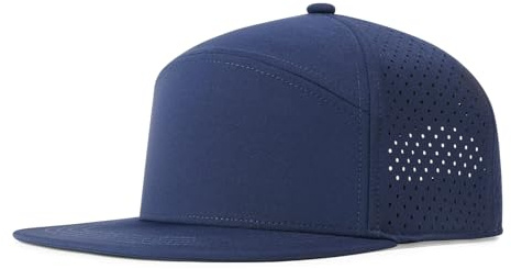 FEINION Men Flat Brim Adjustable Performance Hat Snapback Laser Perforated Baseball Cap (Navy)